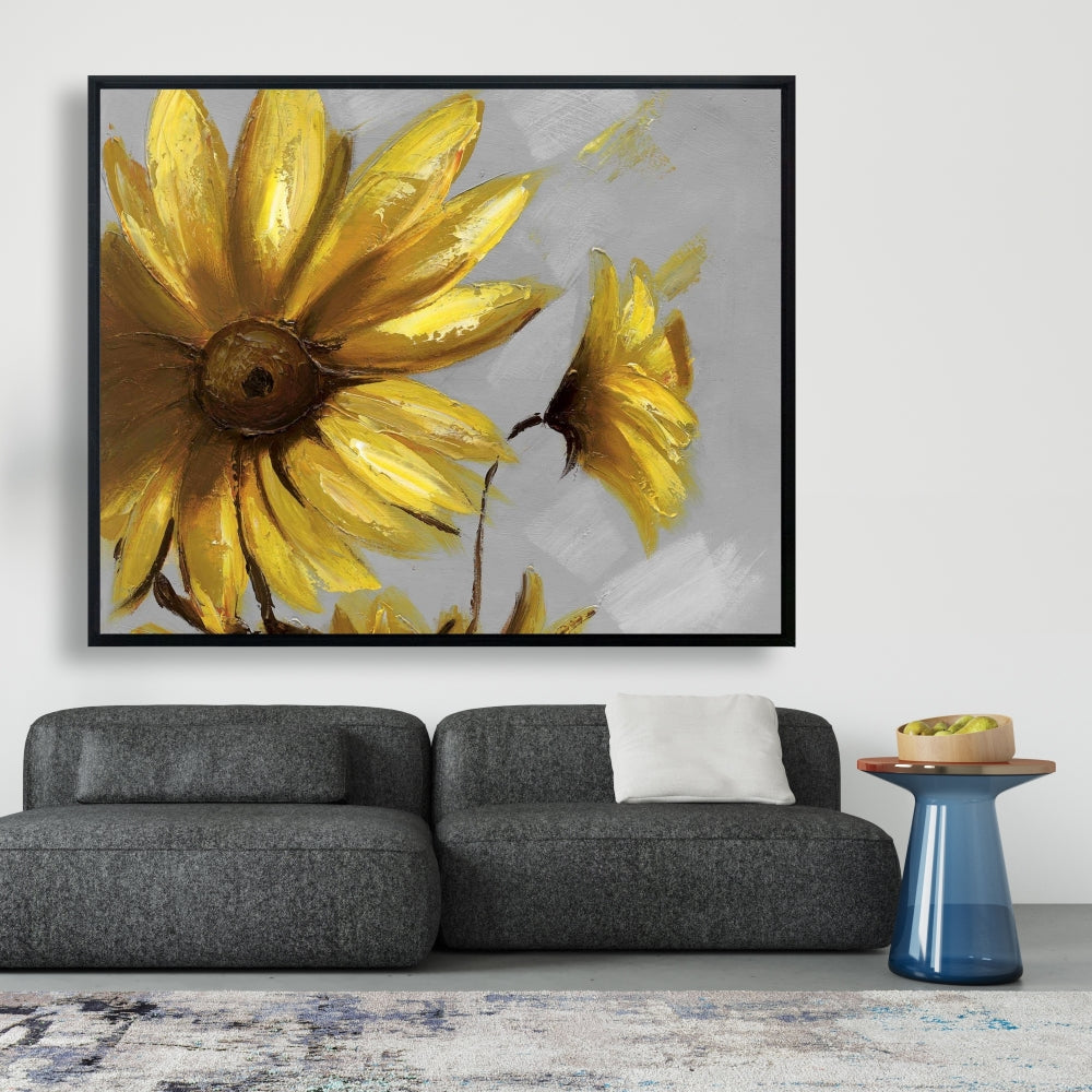 Fleurs d'arnica des montagnes | Décoration d'intérieur sur toile botanique grise