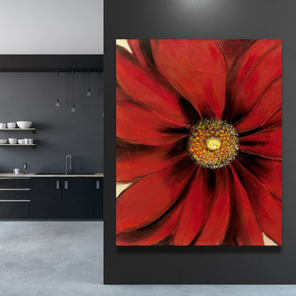 Red Daisy Floral Botanical Canvas | Contemporary Home Decor