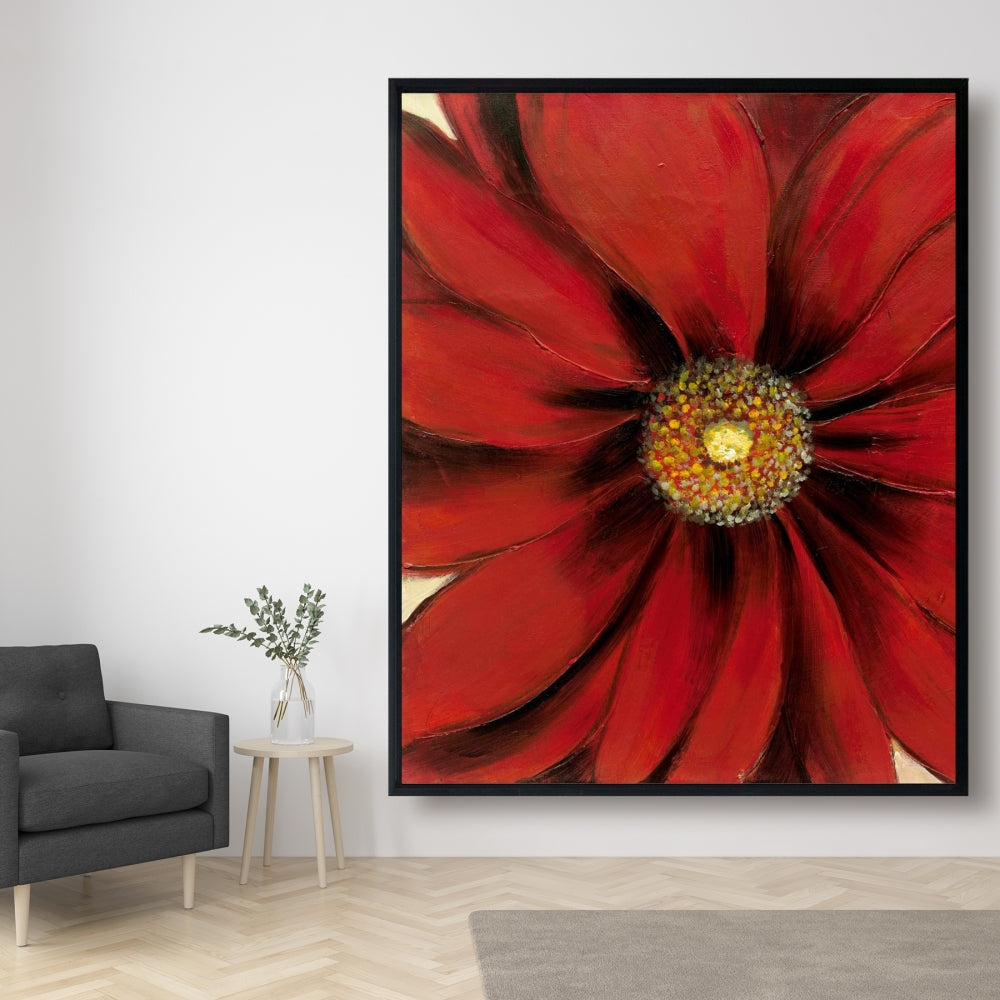 Red Daisy Floral Botanical Canvas | Bedroom Home Decor Art