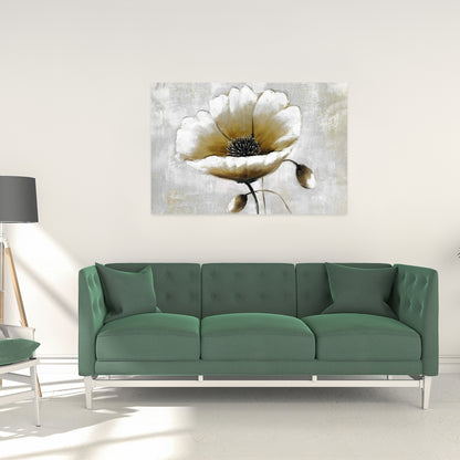 Modern Beige Flower | Botanical White Bedroom Canvas Decor