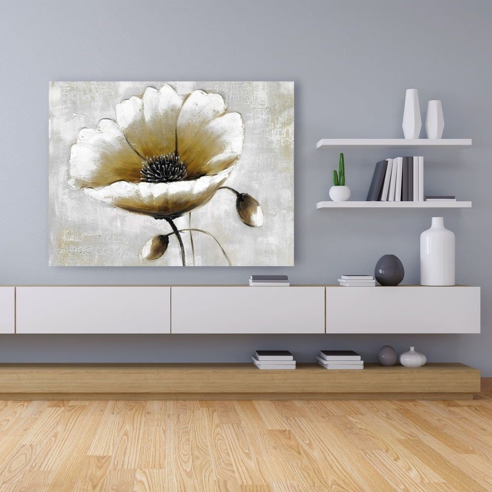 Modern Beige Flower | Botanical White Bedroom Canvas Decor