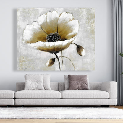Modern Beige Flower | Botanical White Bedroom Canvas Decor