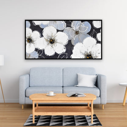 White Flowers Framed Canvas | Botanical Bedroom Home Decor