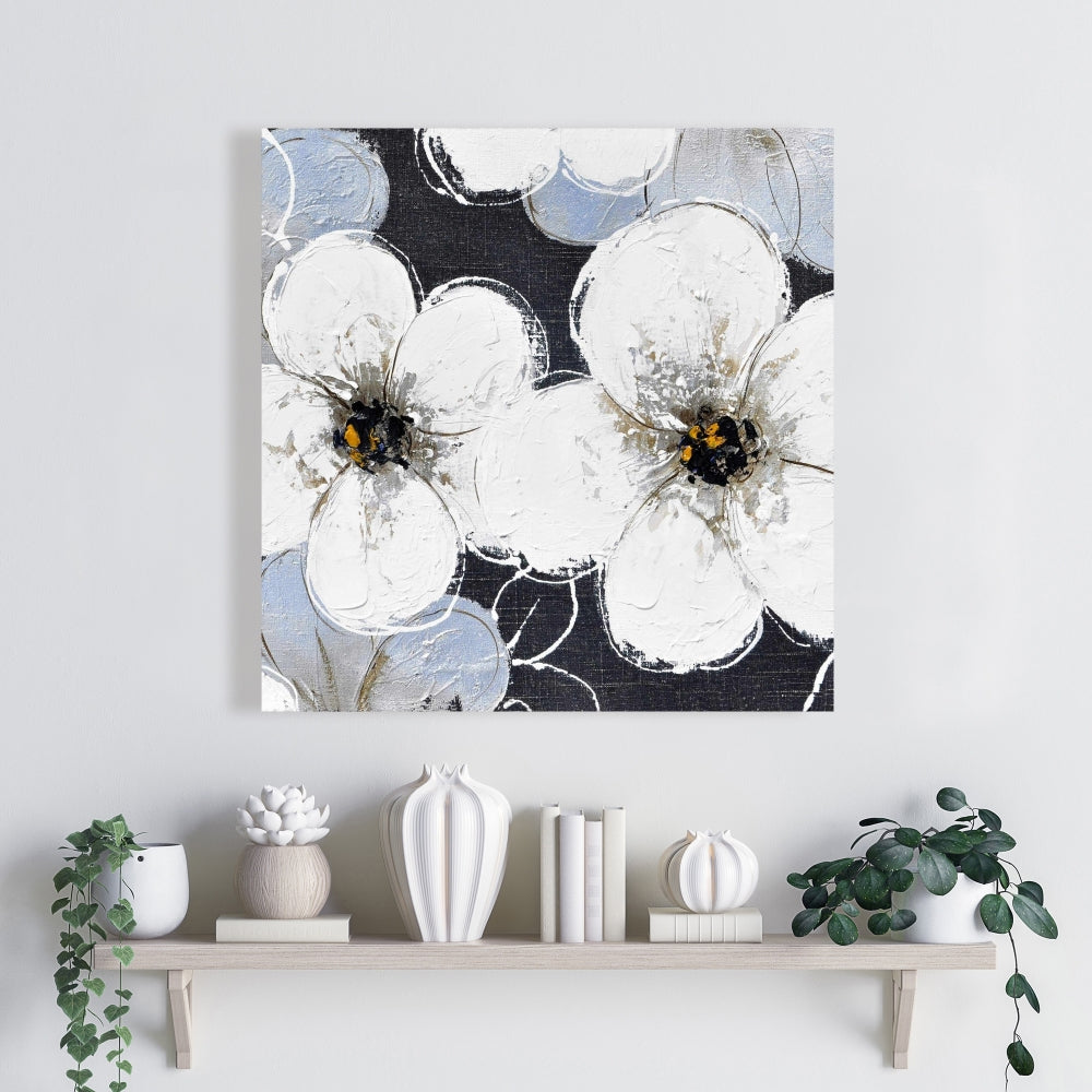 Contemporary White Floral Canvas | Home Decor Botanical Art