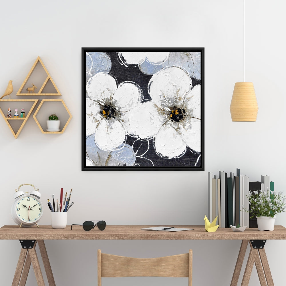 White Flowers Framed Canvas | Botanical Bedroom Home Decor