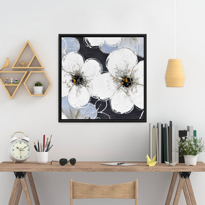 White Flowers Framed Canvas | Botanical Bedroom Home Decor