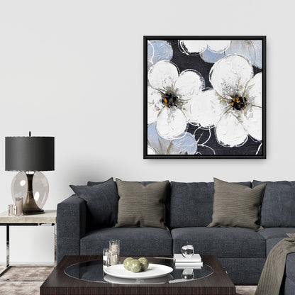 White Flowers Framed Canvas | Botanical Bedroom Home Decor
