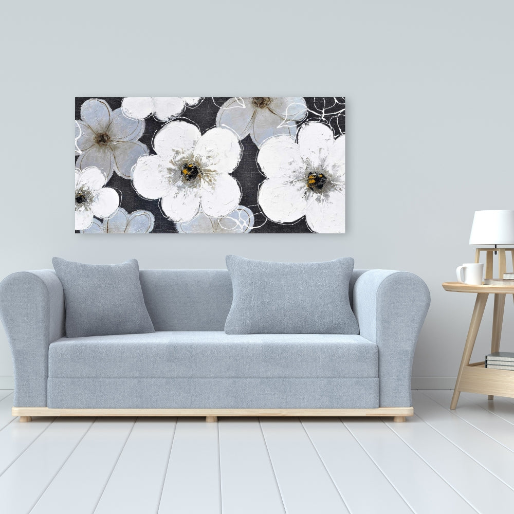 Botanical Bedroom Canvas | Gray Flowers Home Decor Wall Art