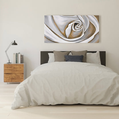 White Rose Closeup Canvas - Botanical Bedroom Wall Art Decor