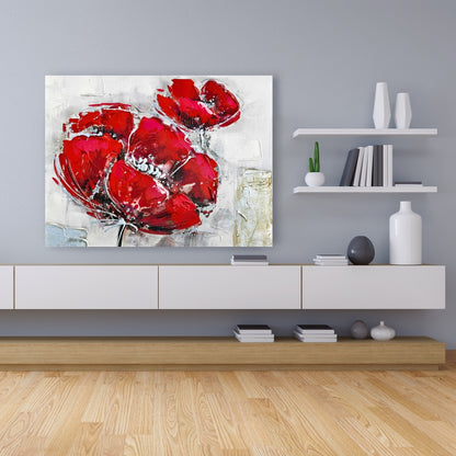 Modern Botanical Canvas | Abstract Textured Red Flowers Decor
