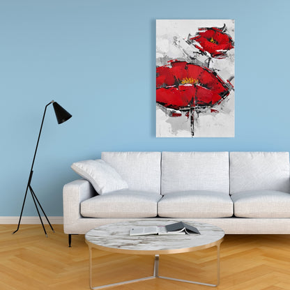 Texturized Red Poppies Canvas - Contemporary Gray Floral Art