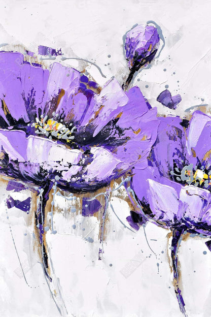 Gray Floral Framed Canvas - Purple Anemone Flowers Decor