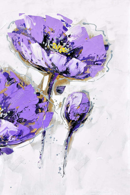 Purple Anemones Canvas | Gray Framed Art for Home Decor