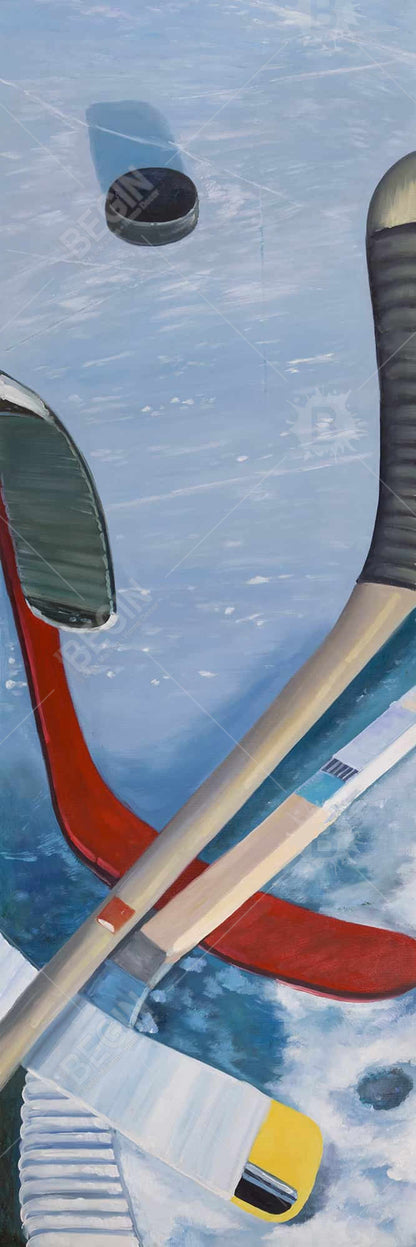 Hockey Sticks on Ice Canvas | Blue Sports Home Decor Art