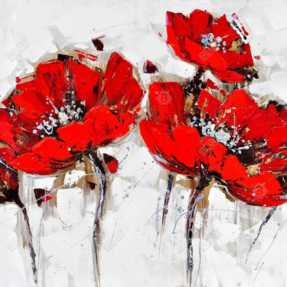 Toile encadrée florale blanche botanique | Décor abstrait de coquelicots