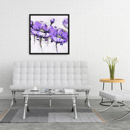 Toile botanique grise à fleurs violettes abstraites | Décoration d'intérieur