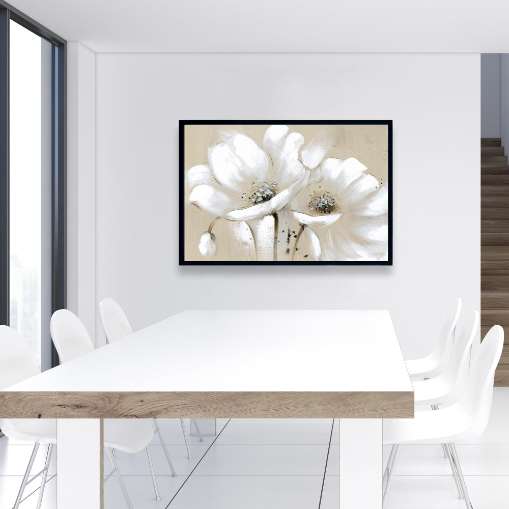 White Abstract Wild Flowers - Framed Canvas for Bedroom Decor