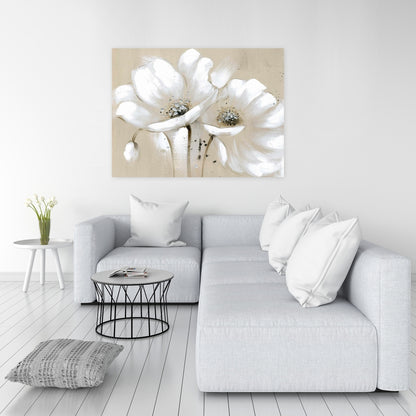 White Abstract Wild Flowers Canvas | Botanical Bedroom Art