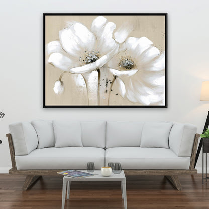 White Abstract Wild Flowers - Framed Canvas for Bedroom Decor