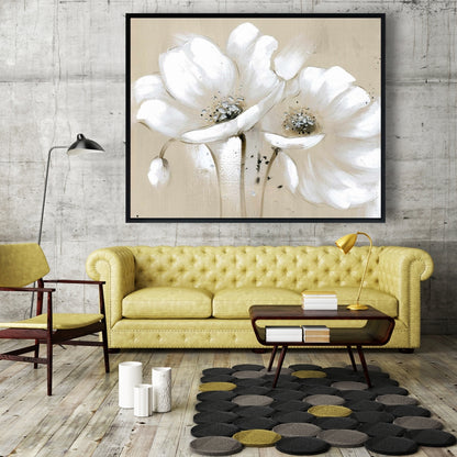 White Abstract Wild Flowers - Framed Canvas for Bedroom Decor