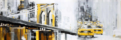 Yellow Brooklyn Bridge with Taxis Canvas | Gray Frame Decor