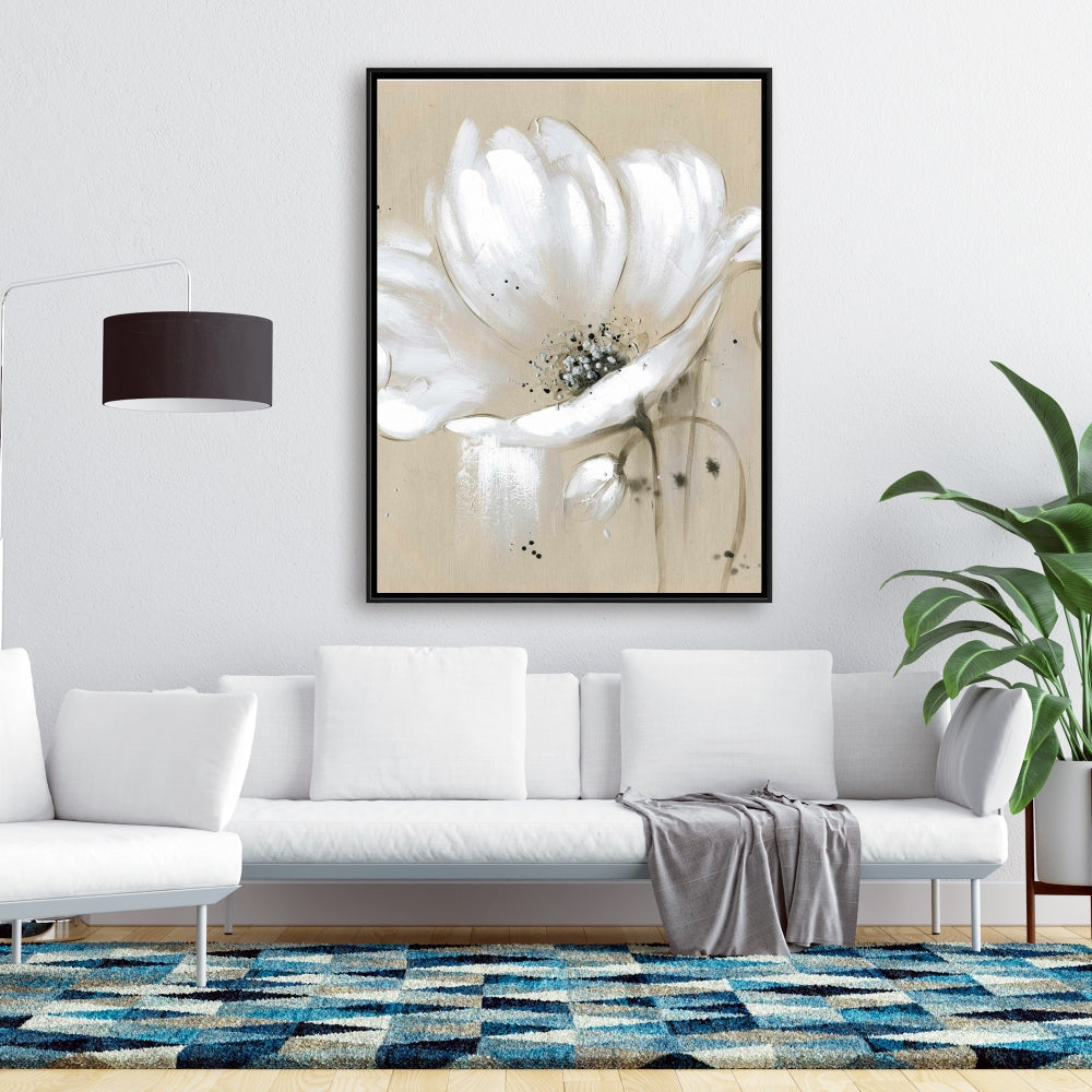 White Abstract Wild Flower Canvas - Contemporary Home Decor