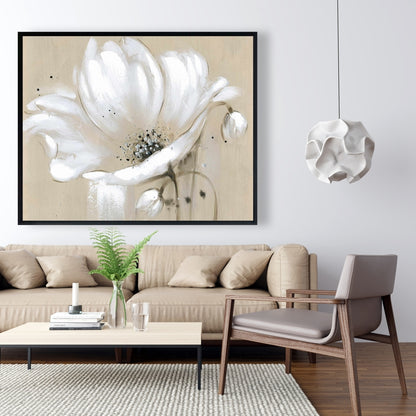 White Abstract Wild Flower Canvas - Contemporary Home Decor