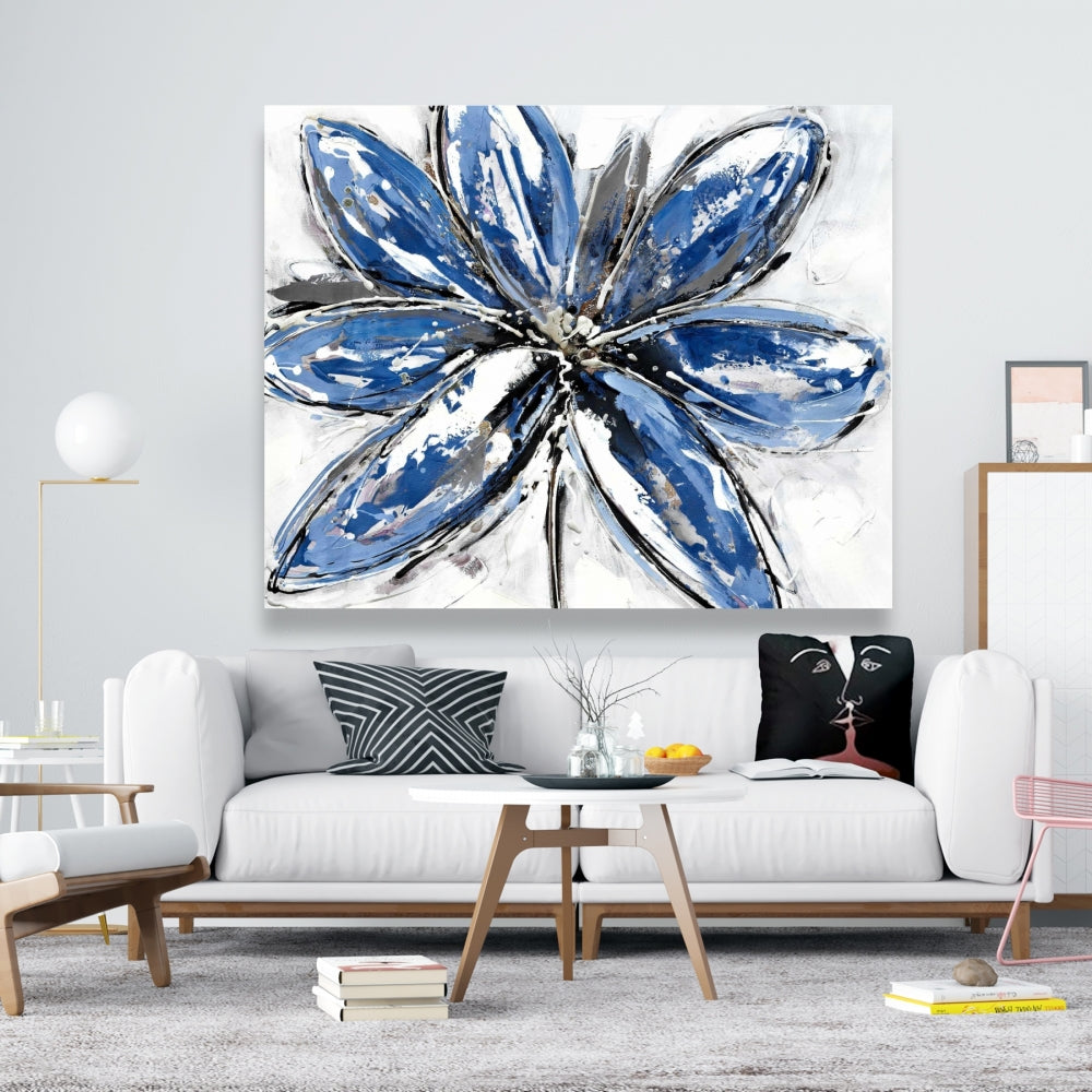 Classic Blue Botanical Canvas - Blue Petal Bedroom Decor
