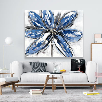 Classic Blue Botanical Canvas - Blue Petal Bedroom Decor