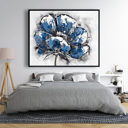 Toile bleue classique à petites fleurs | Cadre décoratif floral pour la maison