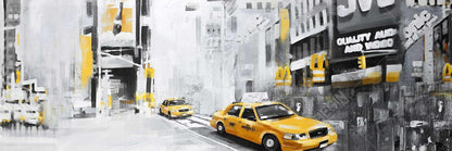 Toile de chambre à coucher Gray Building – Décor de New York avec taxis