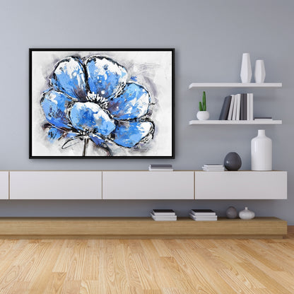 Toile abstraite à pétales bleus | Décoration d'intérieur encadrée botanique