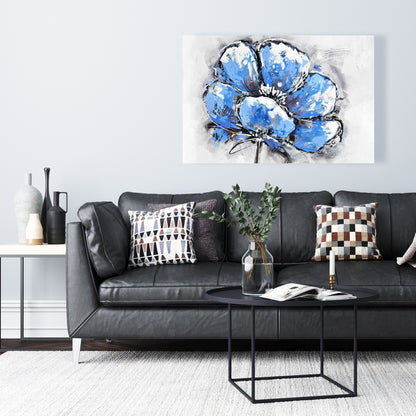 Toile abstraite à pétales bleus | Décoration murale botanique pour chambre