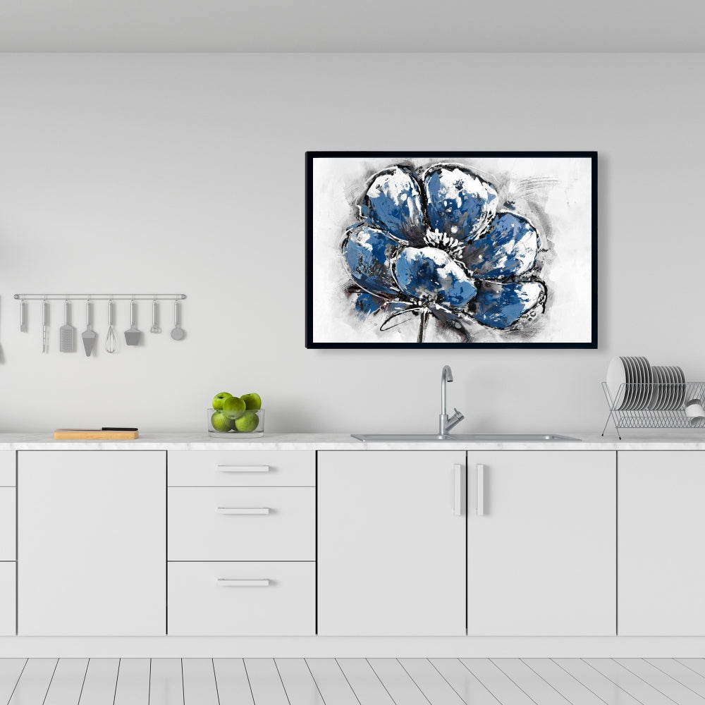 Toile bleue classique à petites fleurs | Cadre décoratif floral pour la maison