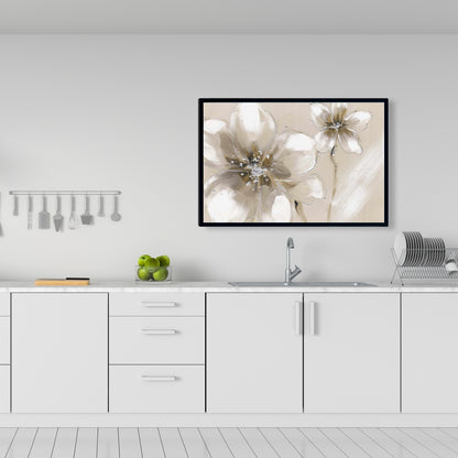 Two Cream Flowers Framed Canvas | Floral Wall Art Decor