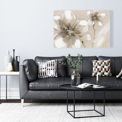 Botanical Silver Canvas - Two Cream Flowers | Home Decor Art