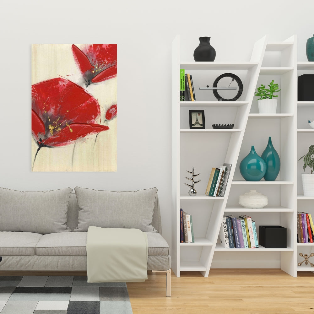 Contemporary Botanical Canvas - Three Red Flowers for Décor