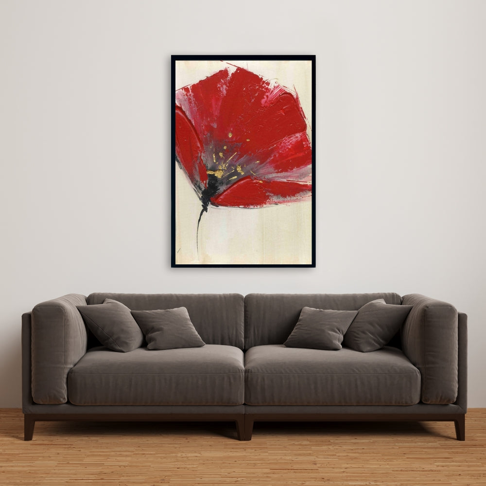 Toile encadrée grise botanique à deux fleurs rouges - Décoration d'intérieur