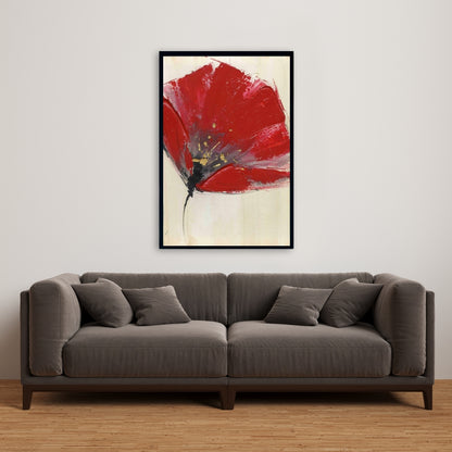 Toile encadrée grise botanique à deux fleurs rouges - Décoration d'intérieur