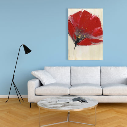 Gray Botanical Canvas | Two Red Flowers Home Decor Wall Art