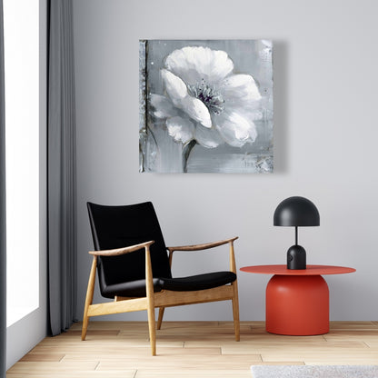 Gray & White Flowers Canvas - Floral Botanical Bedroom Decor
