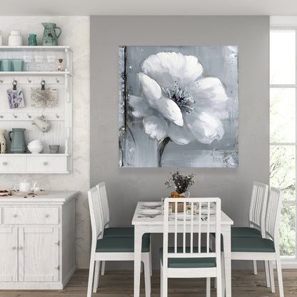 Gray & White Flowers Canvas - Floral Botanical Bedroom Decor