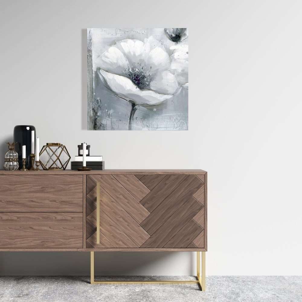 Toile blanche à fleurs en nuances de gris | Décoration florale industrielle