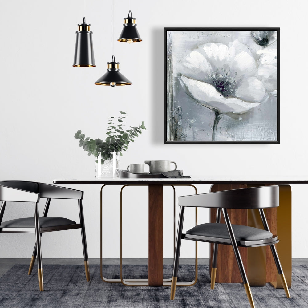 Toile Fleurs en nuances de gris | Décoration murale botanique florale