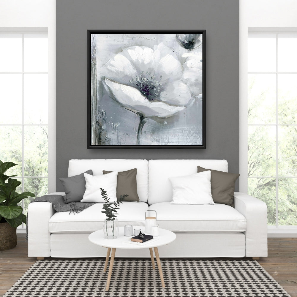 Toile Fleurs en nuances de gris | Décoration murale botanique florale