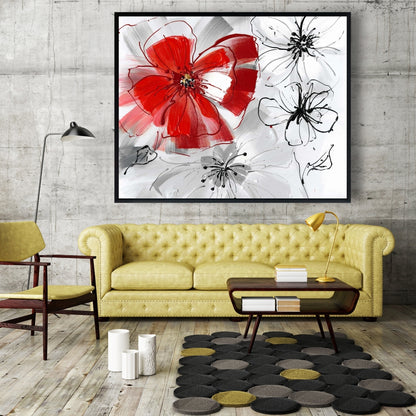 Gray Floral & Botanical Framed Canvas - Red & Gray Flowers Decor