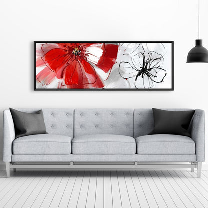 Gray Floral & Botanical Framed Canvas - Red & Gray Flowers Decor