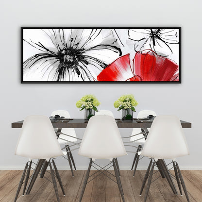 Botanical White Bedroom Canvas | Red & White Flowers Sketch Decor