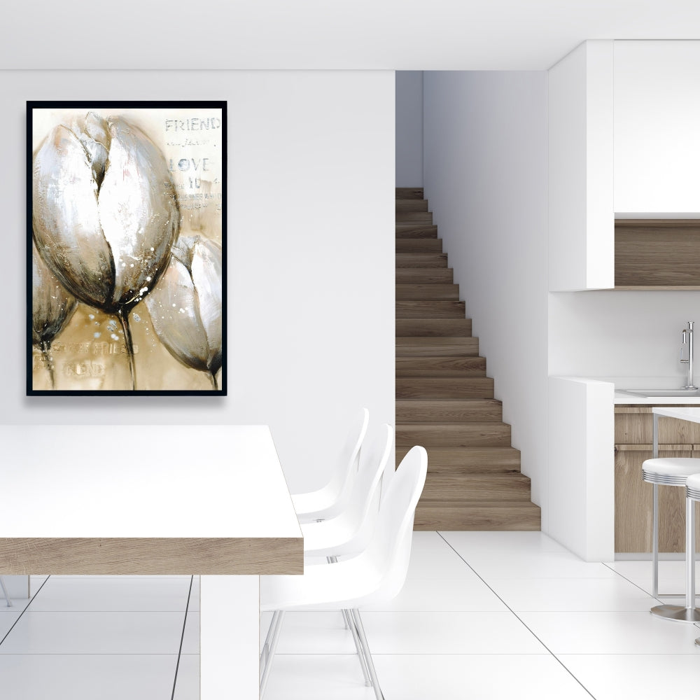 Typographie des Trois Tulipes | Toile encadrée florale et botanique