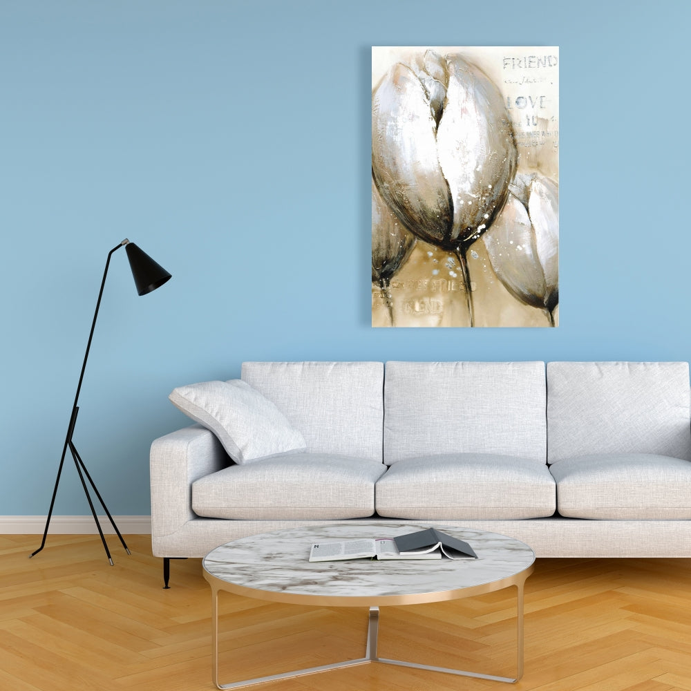 Three Tulips Typography Canvas - Floral Living Room Wall Art